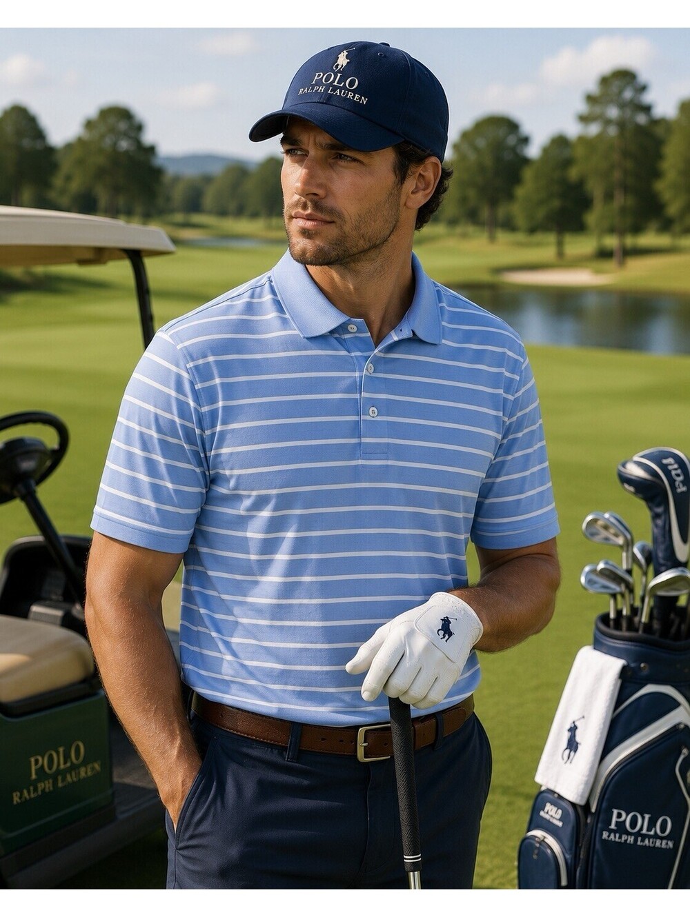 Polo Ralph Lauren Golf Light Blue Striped Polo Size XL TG Cotton Poly